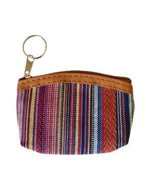 ⭐️ 5 for $25 Striped Woven Canvas Keyring Coin Pouch in Multicolor with Zipper